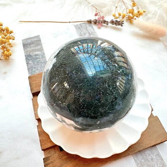 Gorgeous Moss Agate Sphere - Picture 6 of 8